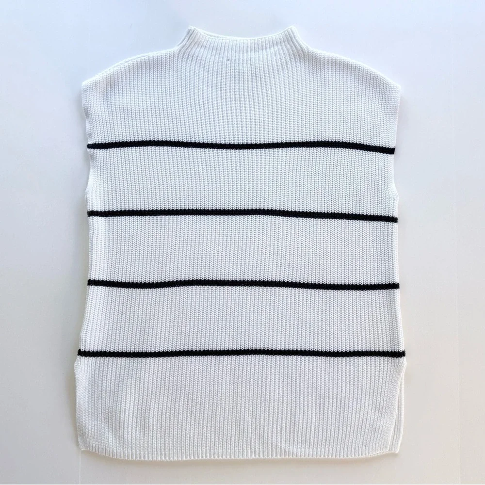Rails Etta Sweater Vest - Sleeveless Knit Pullover Mock Neck Ivory Navy Stripe M
